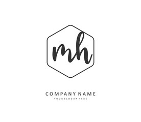 M H MH Initial letter handwriting and signature logo. A concept handwriting initial logo with template element.