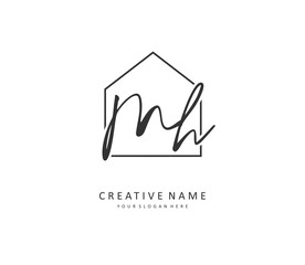 M H MH Initial letter handwriting and signature logo. A concept handwriting initial logo with template element.