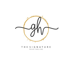 G H GH Initial letter handwriting and signature logo. A concept handwriting initial logo with template element.