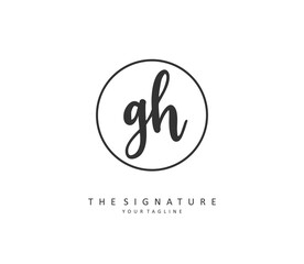G H GH Initial letter handwriting and signature logo. A concept handwriting initial logo with template element.