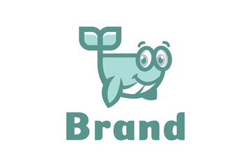 Cute Whale vector character logo.