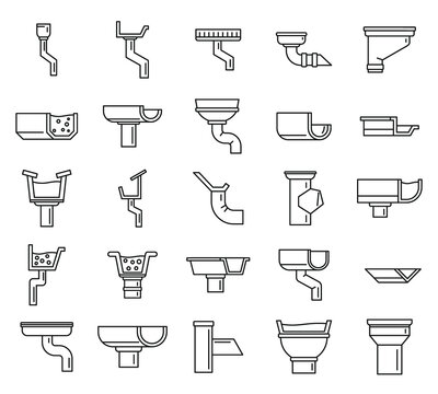 Gutter drain icons set. Outline set of gutter drain vector icons for web design isolated on white background
