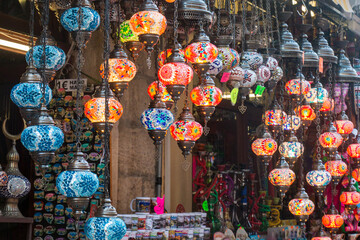 Beautiful turkish mosaic lamps on Mostar bazaar, city in Bosnia-Herzegovina. All balkans country have an arabic art heritage from the Ottoman empire