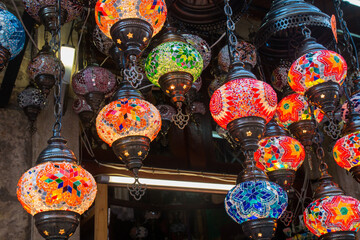Beautiful turkish mosaic lamps on Mostar bazaar, city in Bosnia-Herzegovina. All balkans country...