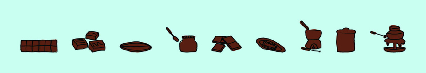 set of chocolate product cartoon icon design template with various models. vector illustration