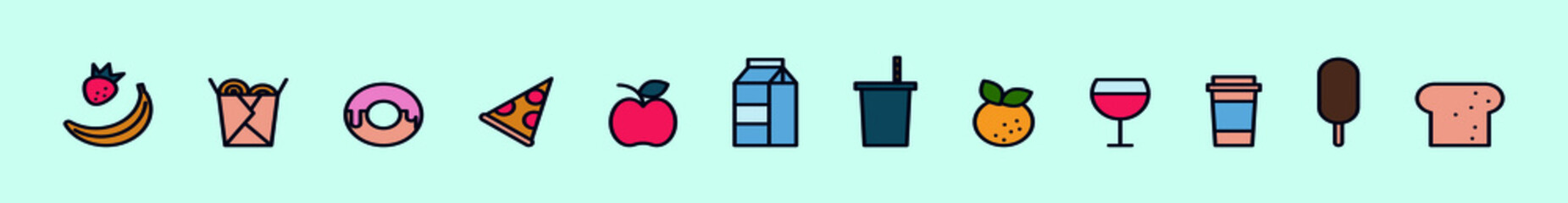 set of food cartoon icon design template with various models. vector illustration