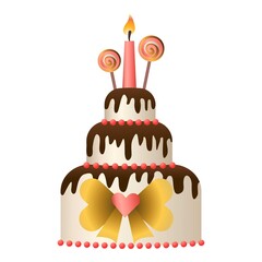 Bow birthday cake icon. Cartoon of bow birthday cake vector icon for web design isolated on white background