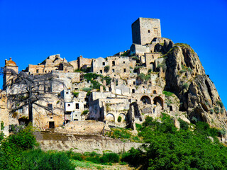 Craco, Matera, Basilicata, Italy, view of the ghost town abandoned in 1963 due to natural disasters and now it represents a tourist attraction and a filming location