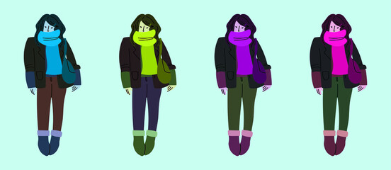 girl with fall fashion cartoon icon design template with various models. vector illustration