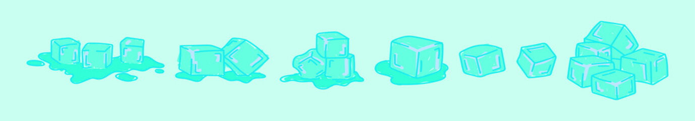 set of ice cubes cartoon icon design template with various models. vector illustration