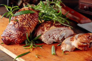 Smoked chicken  thighs with rosemary.