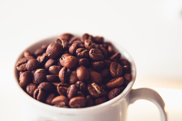 High Angle View Of Coffee Beans In A Cup