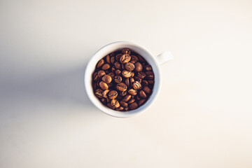 High Angle View Of Coffee Beans In A Cup