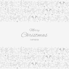 Concept of Christmas greeting card with decorations and wishes. Vector