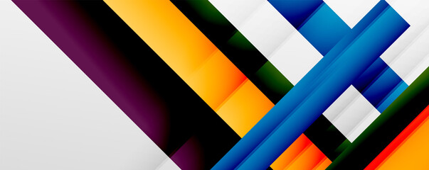 Geometric abstract backgrounds with shadow lines, modern forms, rectangles, squares and fluid gradients. Bright colorful stripes cool backdrops