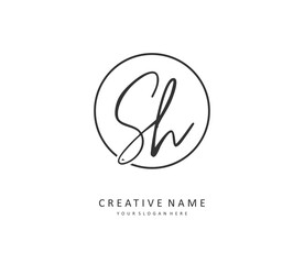 S H SH Initial letter handwriting and signature logo. A concept handwriting initial logo with template element.