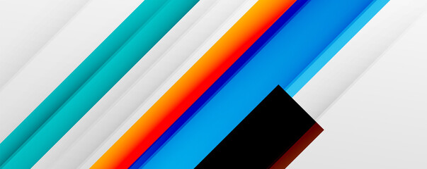 Geometric abstract backgrounds with shadow lines, modern forms, rectangles, squares and fluid gradients. Bright colorful stripes cool backdrops