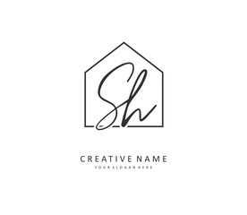 S H SH Initial letter handwriting and signature logo. A concept handwriting initial logo with template element.