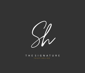 S H SH Initial letter handwriting and signature logo. A concept handwriting initial logo with template element.