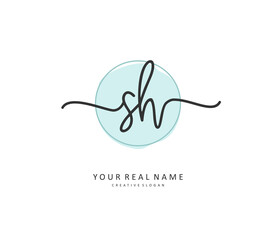 S H SH Initial letter handwriting and signature logo. A concept handwriting initial logo with template element.