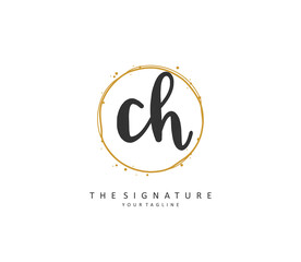 C H CH Initial letter handwriting and signature logo. A concept handwriting initial logo with template element.