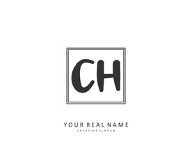 C H CH Initial letter handwriting and signature logo. A concept handwriting initial logo with template element.