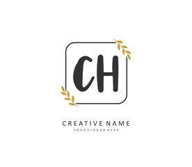 C H CH Initial letter handwriting and signature logo. A concept handwriting initial logo with template element.