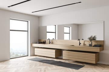White and wooden bathroom corner with sink