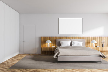 White bedroom interior with poster