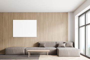 Wooden living room interior with poster