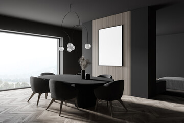 Gray and wooden dining room corner