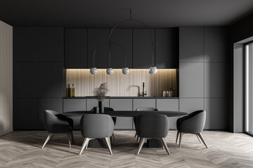 Gray kitchen with table and chairs