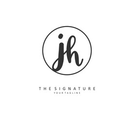 J H JH Initial letter handwriting and signature logo. A concept handwriting initial logo with template element.