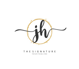 J H JH Initial letter handwriting and signature logo. A concept handwriting initial logo with template element.