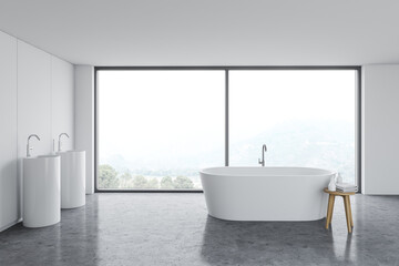 Naklejka na ściany i meble Panoramic white bathroom, side view