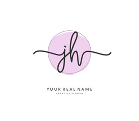 J H JH Initial letter handwriting and signature logo. A concept handwriting initial logo with template element.
