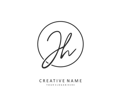 J H JH Initial letter handwriting and signature logo. A concept handwriting initial logo with template element.