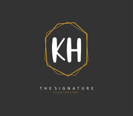 K H KH Initial letter handwriting and signature logo. A concept handwriting initial logo with template element.