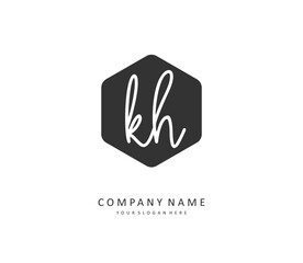 K H KH Initial letter handwriting and signature logo. A concept handwriting initial logo with template element.
