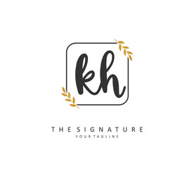 K H KH Initial letter handwriting and signature logo. A concept handwriting initial logo with template element.