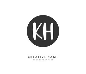 K H KH Initial letter handwriting and signature logo. A concept handwriting initial logo with template element.