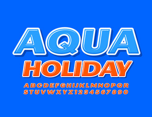 Vector bright sign Aqua Holiday. Modern Orange Font. Creative Alphabet Letters and Numbers set