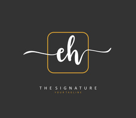 E H EH Initial letter handwriting and signature logo. A concept handwriting initial logo with template element.