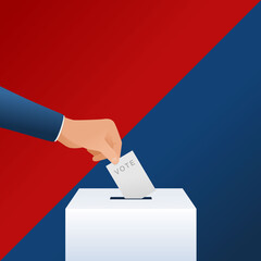 Hand puts vote bulletin into vote box. Election concept vector illustration