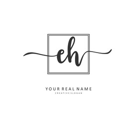 E H EH Initial letter handwriting and signature logo. A concept handwriting initial logo with template element.
