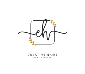 E H EH Initial letter handwriting and signature logo. A concept handwriting initial logo with template element.