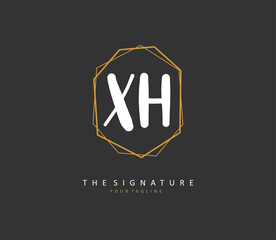 Naklejka premium X H XH Initial letter handwriting and signature logo. A concept handwriting initial logo with template element.