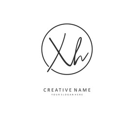 X H XH Initial letter handwriting and signature logo. A concept handwriting initial logo with template element.