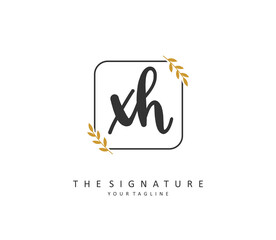 X H XH Initial letter handwriting and signature logo. A concept handwriting initial logo with template element.