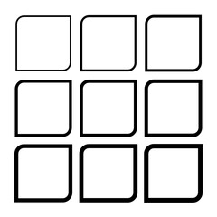 Set of empty frame, collection of outline border design isolated on white background. Black line illustration